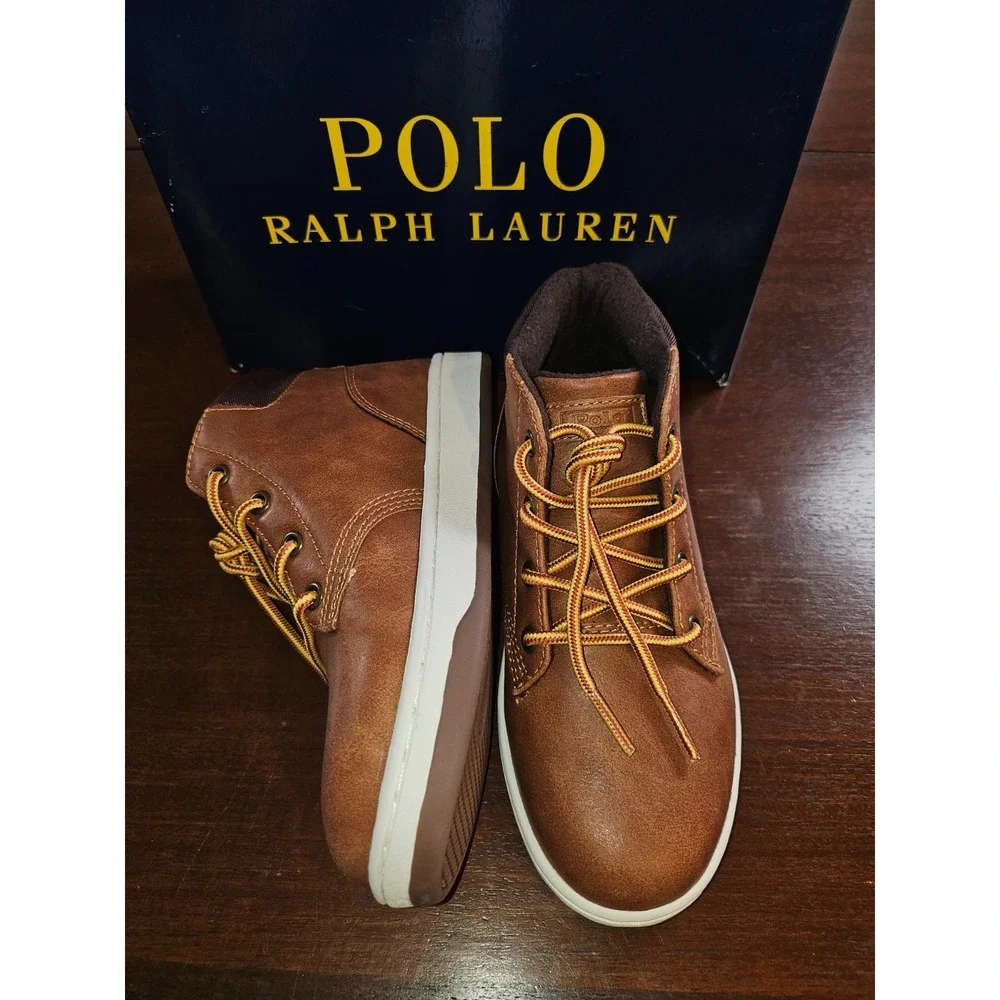 POLO RALPH LAUREN TAN POLO COURT SNEAKER BOOT Child Size 12.5 New in box